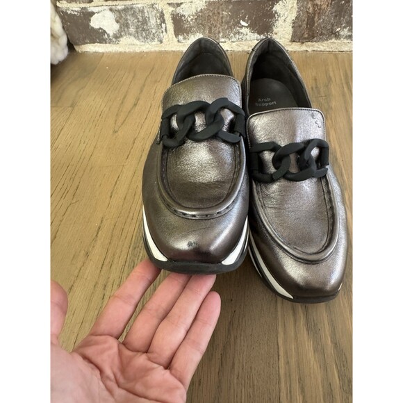Softwaves Metallic Pewter Leather Chain Platform Loafers EU 38.5 US 7.5 M - Picture 2 of 13